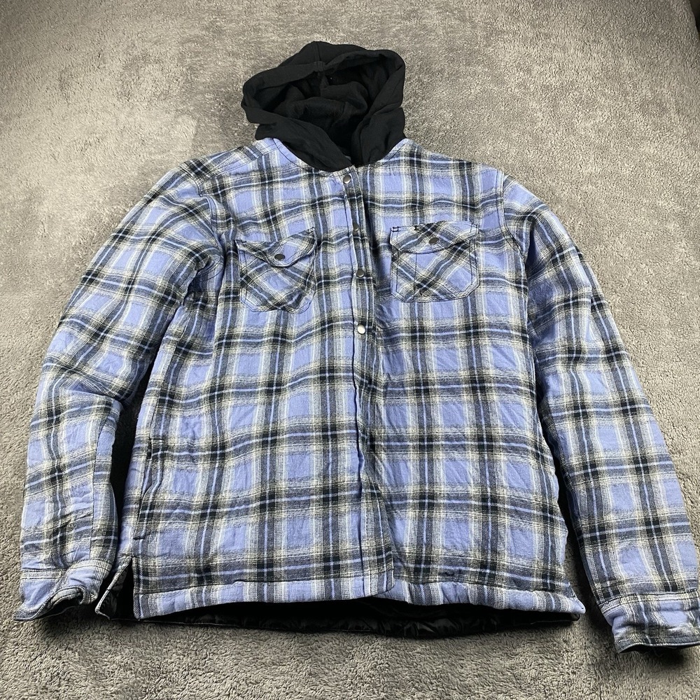 Americaware Hooded Flannel Quilted Lined Jacket Womens XL Blue Plaid